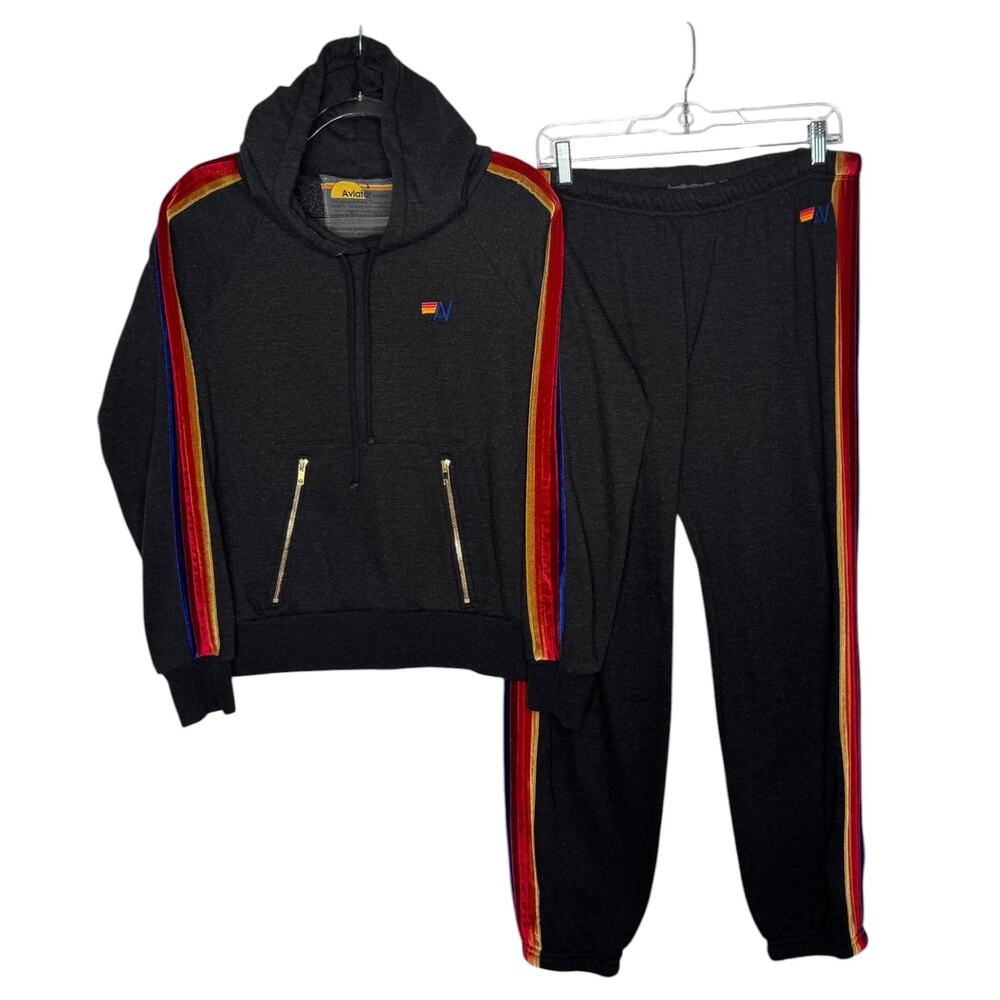 2010s Aviator Nation Rainbow Stripe Hoodie Jogger Set S/L USA - Picture 2 of 16